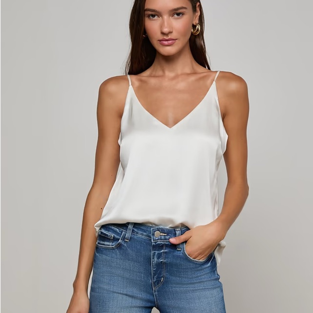 L’Agence Gabriella Silk Camisole - Silky White V-Neck Cami Top - NWOT